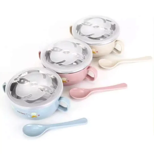 Stainless Steel Baby Feeding Spoon Bowl with Lid