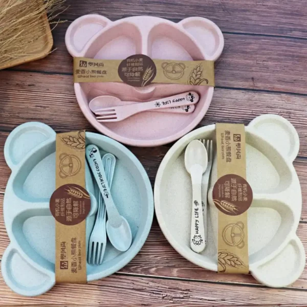 Wheat Bear Feeding Set with Divided Plate a Spoon & a Fork