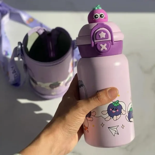 2 in 1 Insulated Steel water Bottle With Carrying Bag (Straw & Sip Spout)- 500 ml